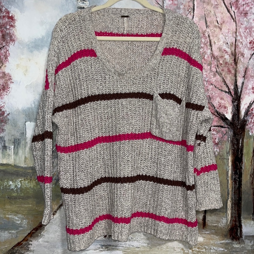 Free People Complete in Stripes Slouchy Longsleeve Pull-over Sweater sz XS EUC